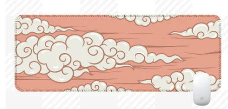 Large natural rubber desk mat with Japanese style simple pattern on a wooden desk.