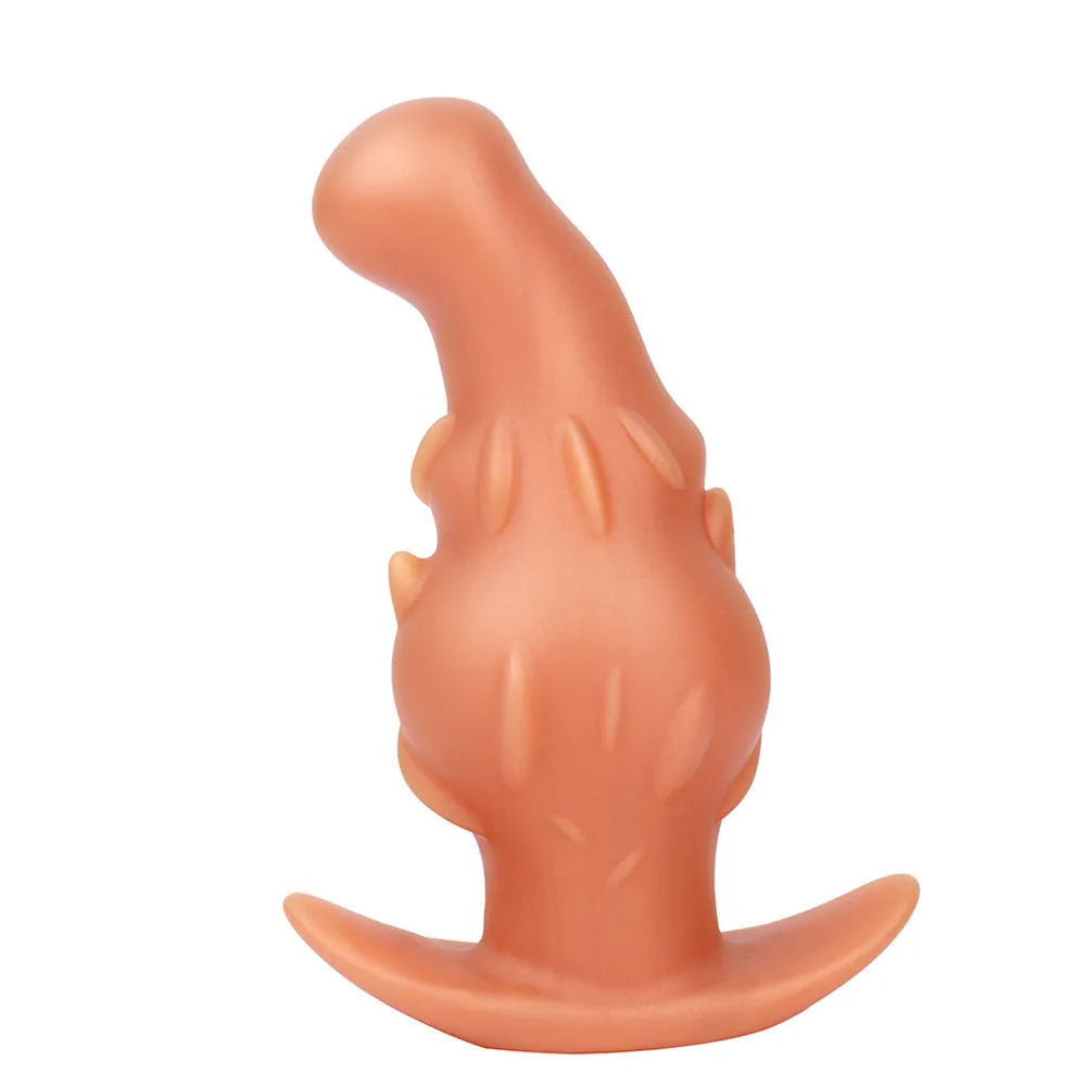 Adult silicone masturbator toy in purple, gold, or black colour.