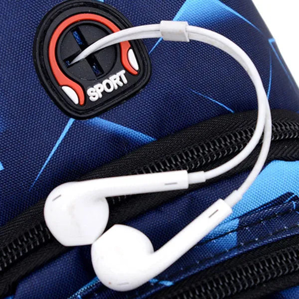 Men's Oxford cloth sling chest bag with earphone hole showing crossbody strap and zipper closure