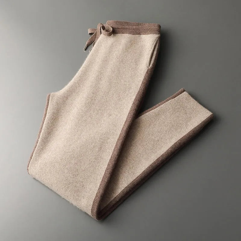 Men's cashmere blend cardigan suit with half turtleneck zip and matching trousers in winter colours