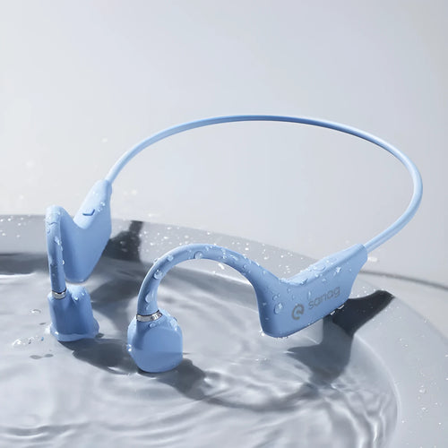 Bone conduction Bluetooth sports headset in hanging neck design on a person running.