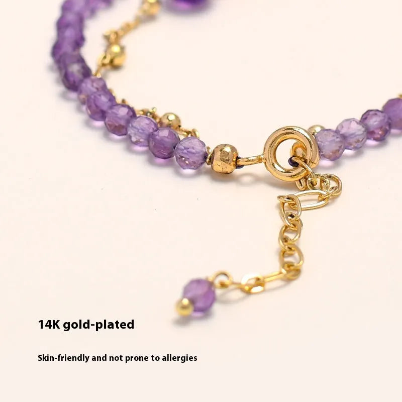 Chinese style amethyst crystal bracelet with electroplated diamond beads for women