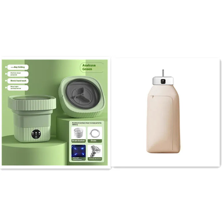 White cylindrical laundry dryer with remote control on surface showing compact 29cm length design