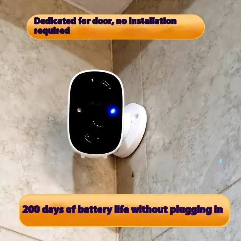 Wireless battery surveillance camera with self-contained bracket for indoor security monitoring