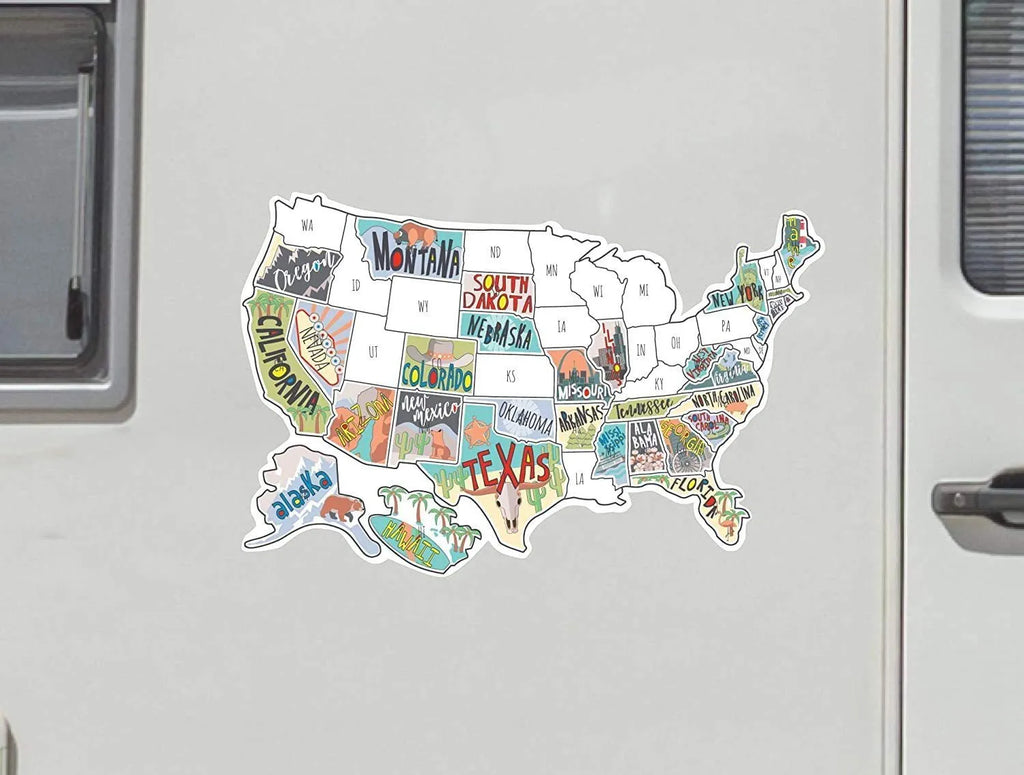 Travel-themed car body sticker set with map design, letters, and numbers for vehicle customisation