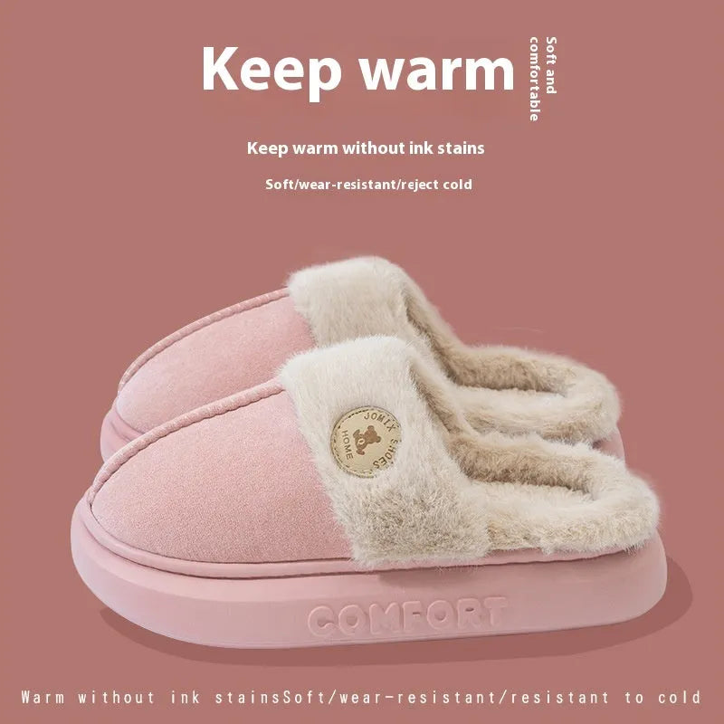 Unisex plush fleece slippers with thick PVC sole in multiple colours