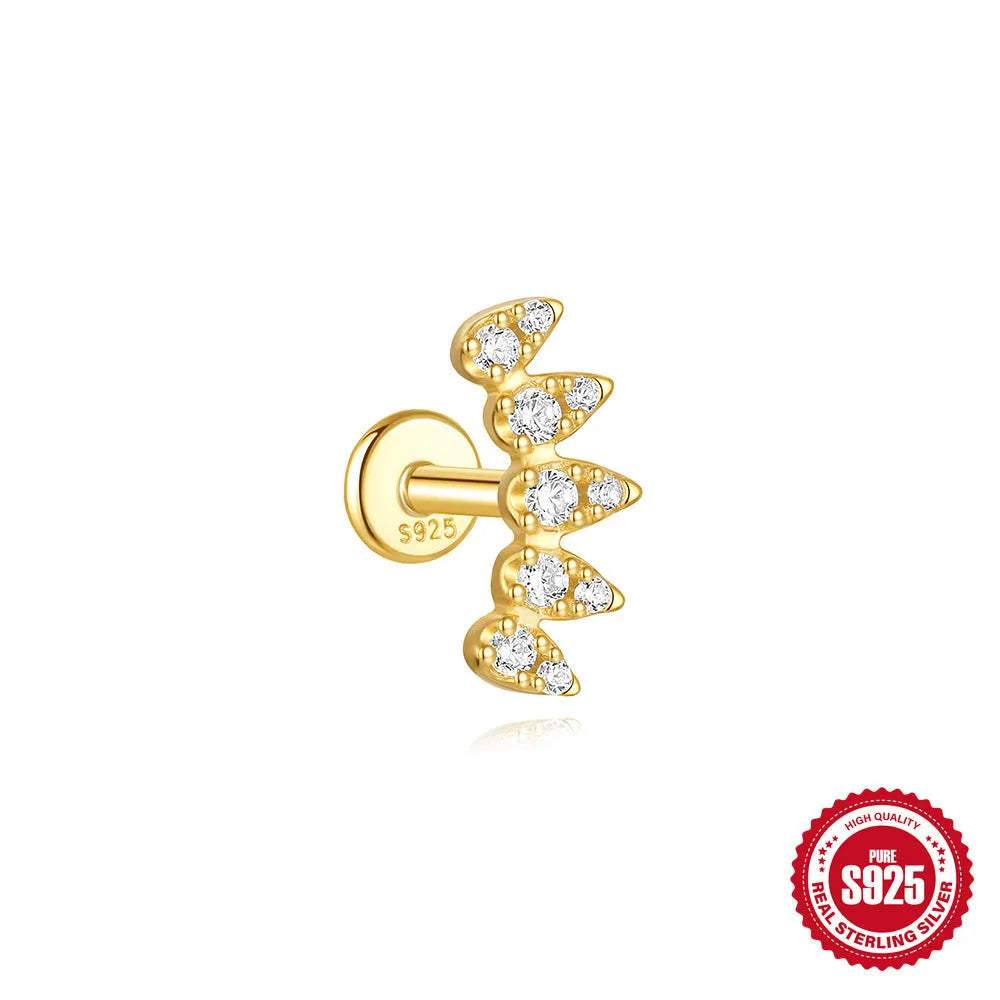 S925 sterling silver geometric kite-shaped earring with rhinestone chain tassel in a gold colour finish.