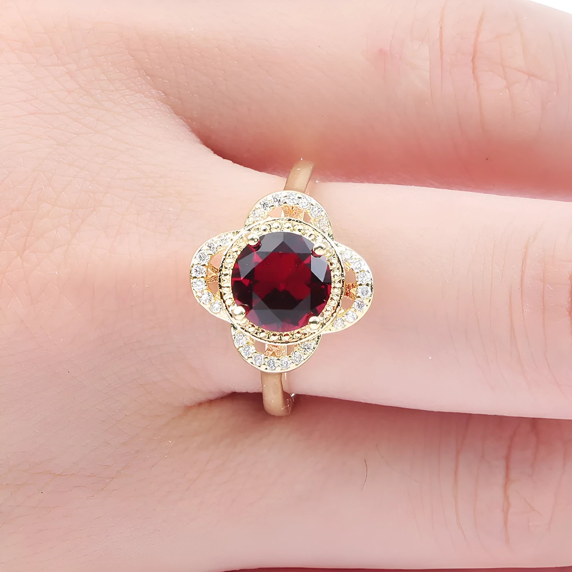 Copper fruit-shaped zircon ring with electroplated finish in colour 10-6-1395