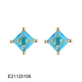 Brass gold-plated drop earrings with pear-shaped candy-colour zircon stones on copper construction