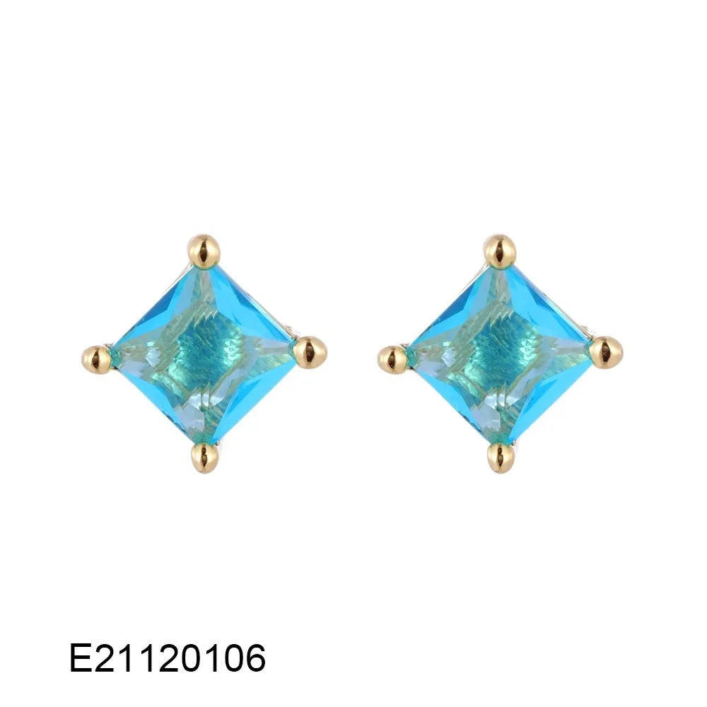 Brass gold-plated drop earrings with pear-shaped candy-colour zircon stones on copper construction