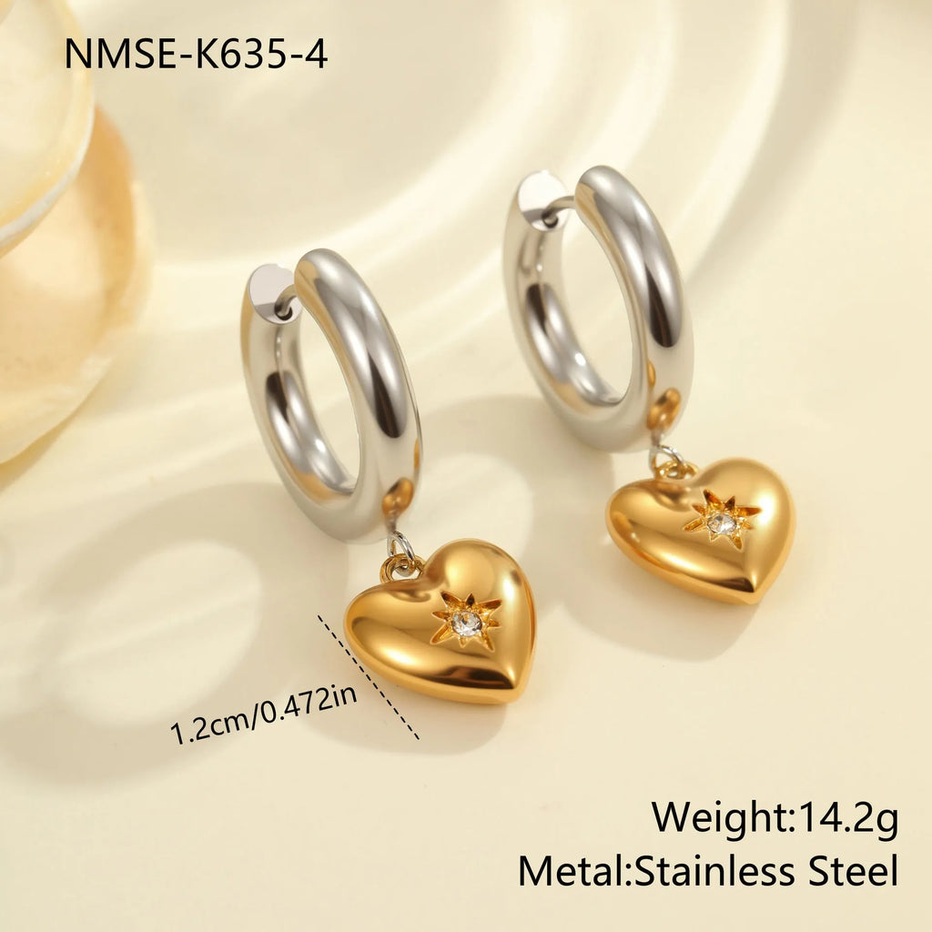 Christmas tree earrings with heart and star designs in 18K stainless steel electroplated jewellery