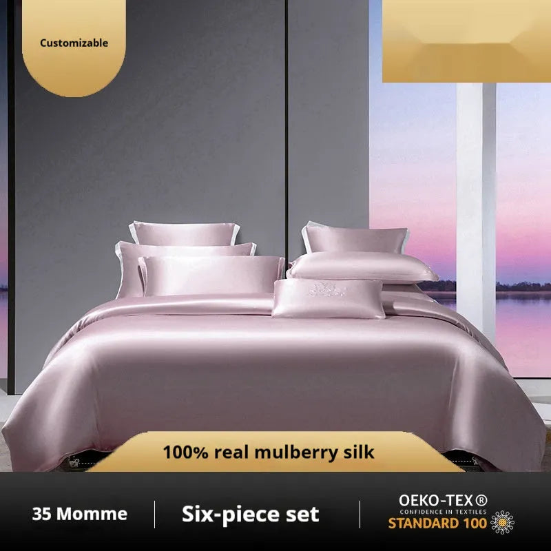 Solid colour silk four-piece quilt cover set shown in champagne gold colour