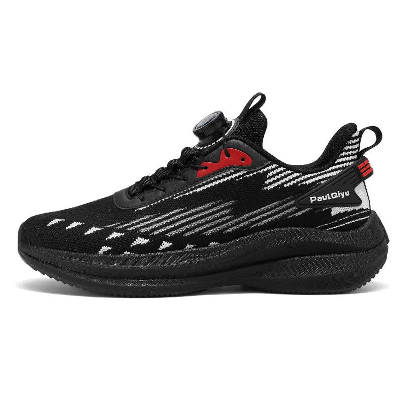 Men's white-green rotating buckle Fly-kit mesh casual running shoes with low-top flat heel design