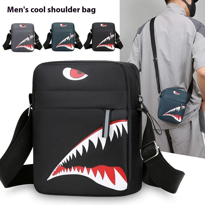 Men's small Oxford cloth crossbody bag with animal print pattern and adjustable shoulder strap