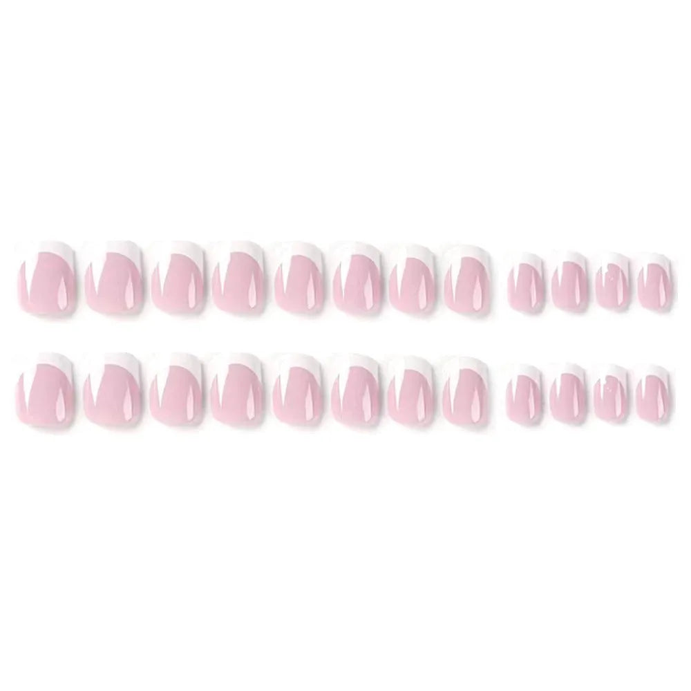 24 white plaid pattern coffin-shaped press-on nail tips