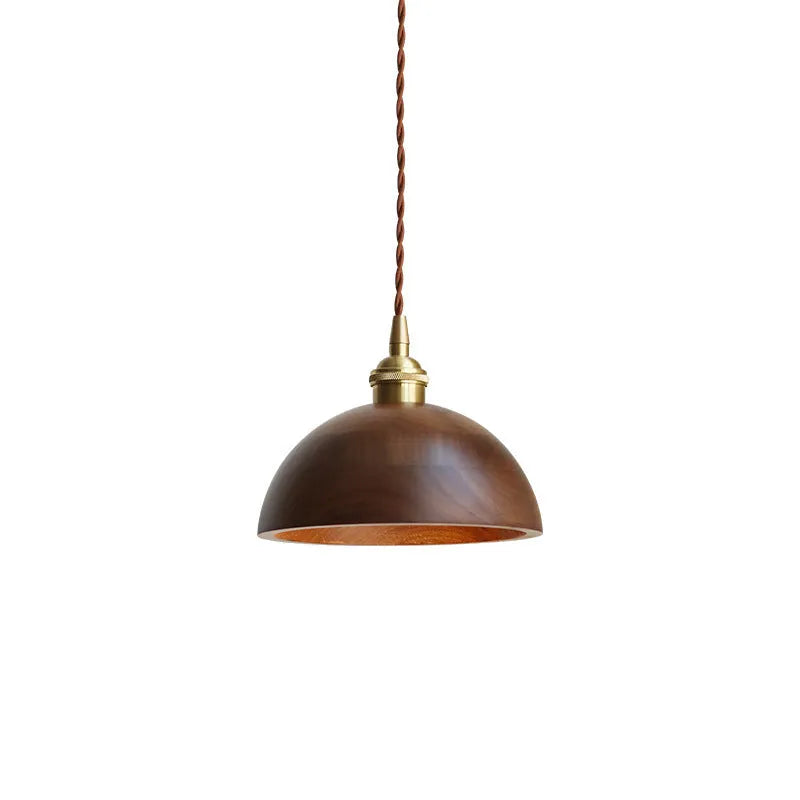 Single-head black walnut wood and copper metal droplight chandelier with an E27 lamp holder.