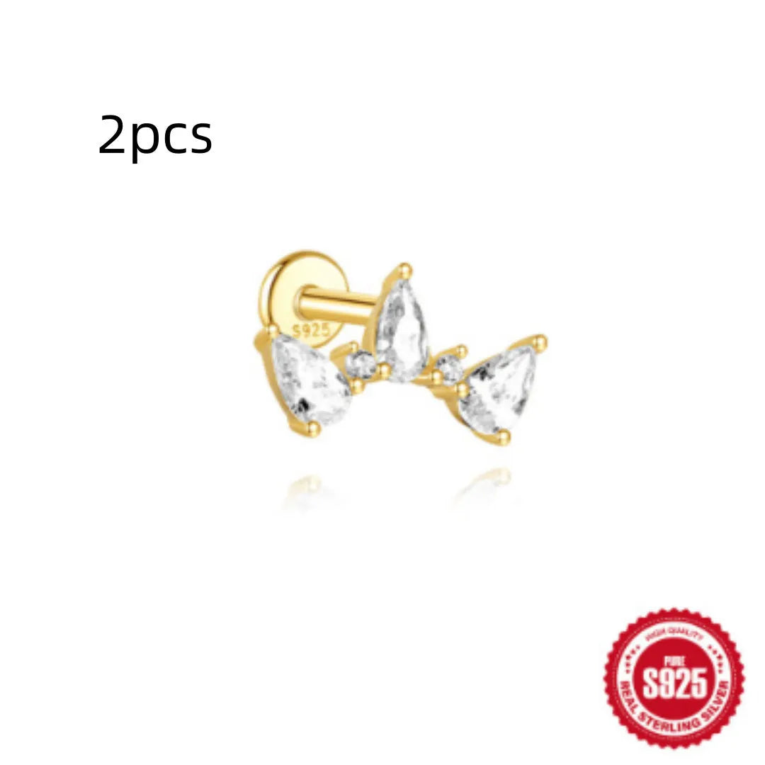 S925 sterling silver water drop earrings with flat spiral geometric design in gold colour