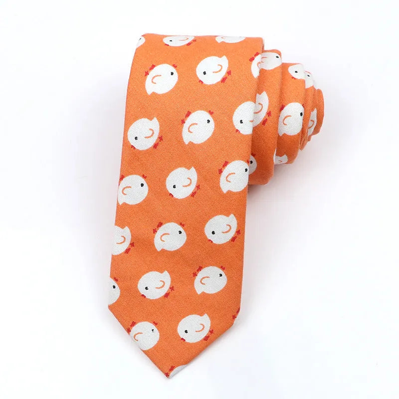 Narrow Korean style cotton bow tie with cartoon print pattern in various colour options