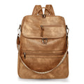 Retro style PU leather college backpack with curved shoulder straps, shown in one of six colour options.