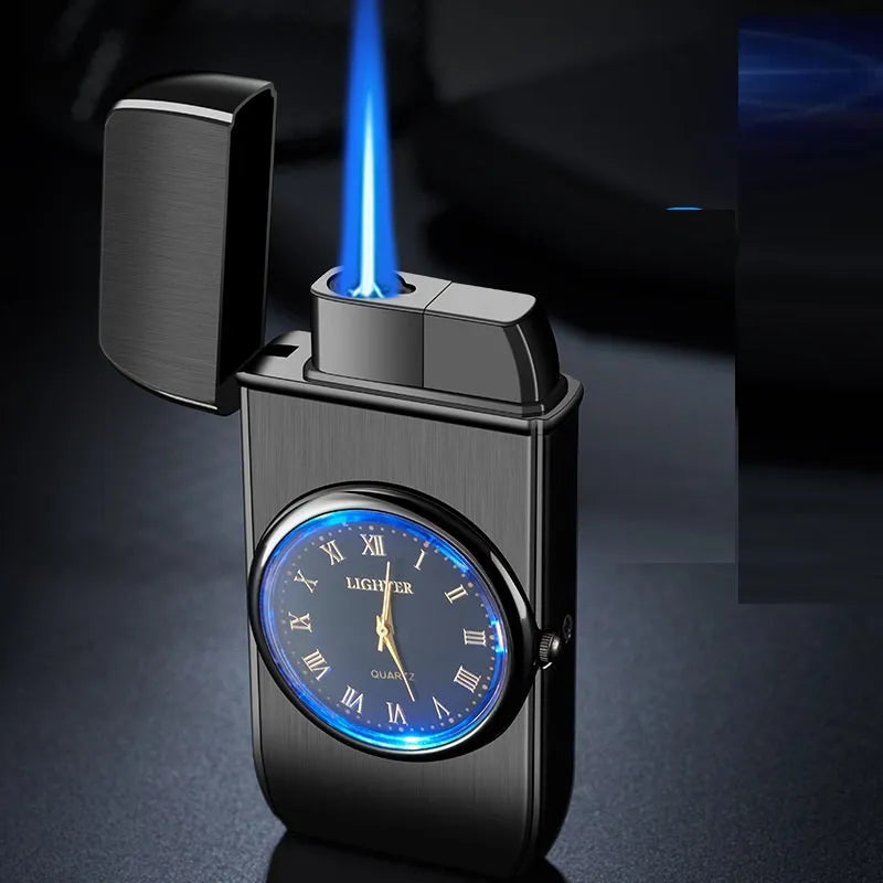 Multifunctional metal watch cigarette lighter with electronic display and LED lamp in brushed finish