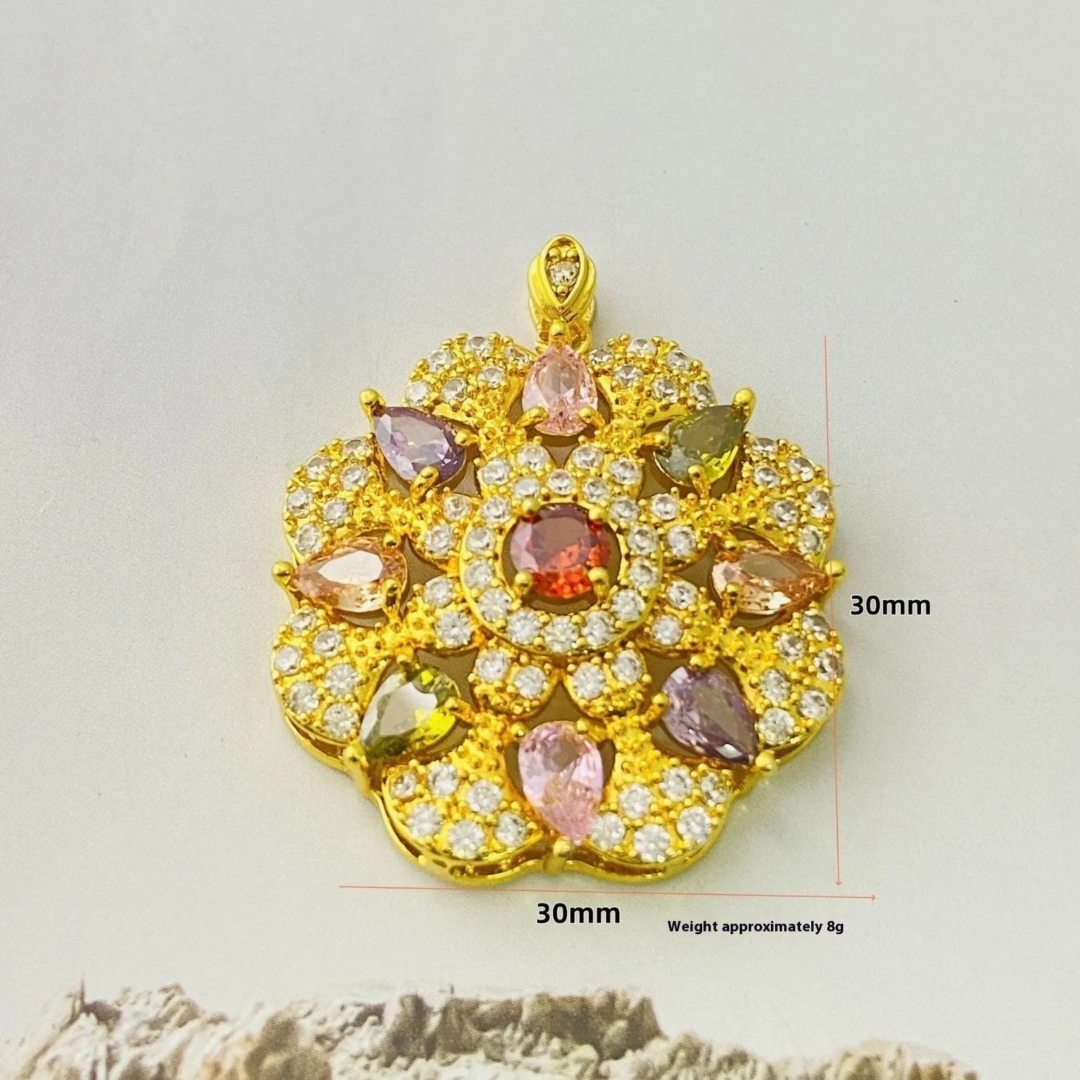 Women's colourful zircon flower pendant necklace in gold, champagne gold or platinum colour finishes
