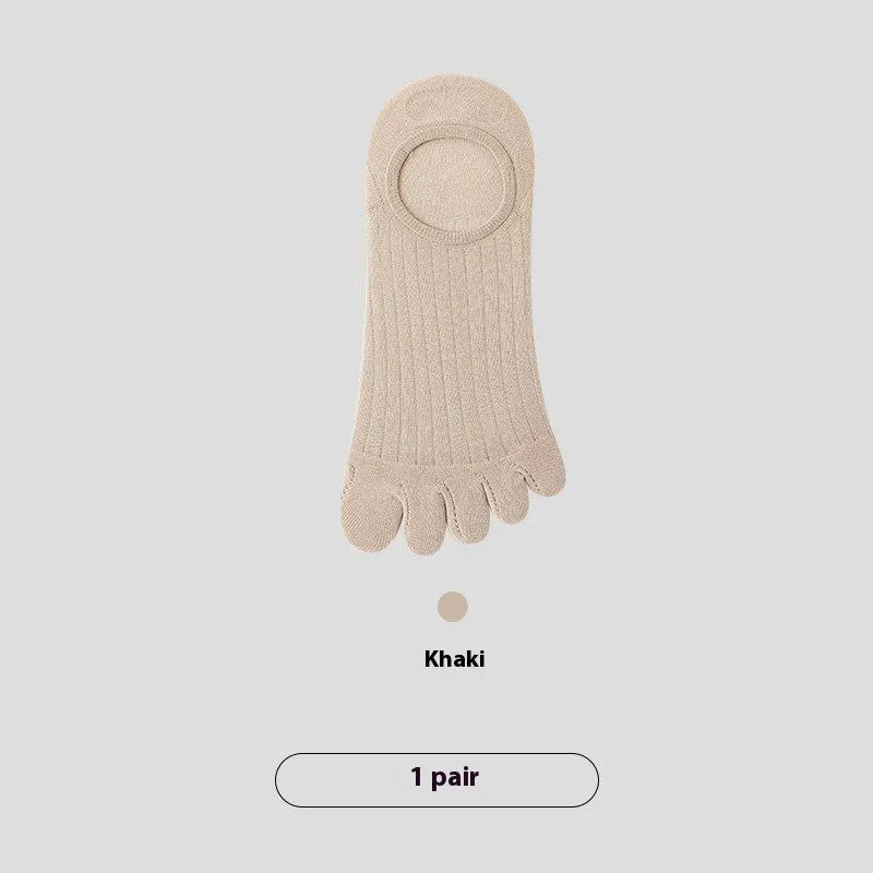 Men's five-finger invisible socks in white, khaki, light grey, dark grey, and black colours
