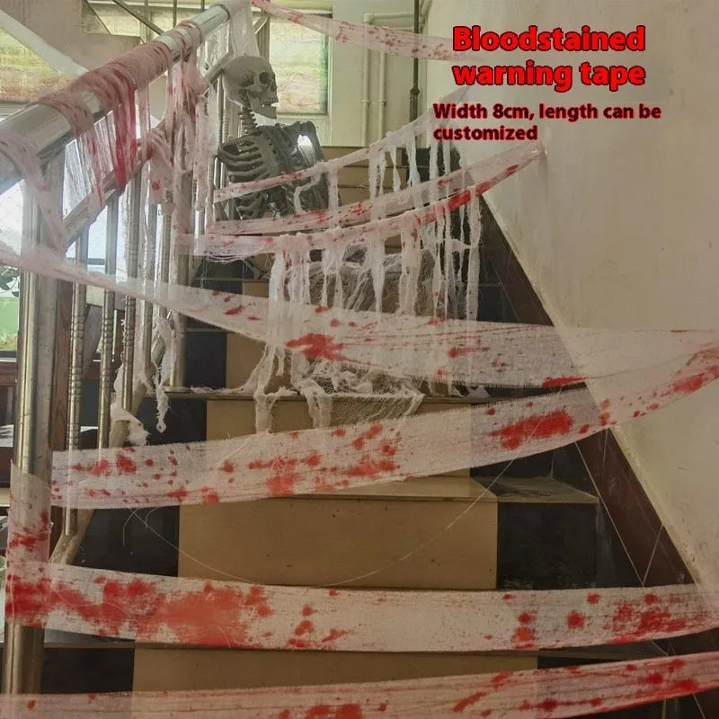 Halloween horror bandage in polyester fabric with 8cm width showing bloody red colour variation