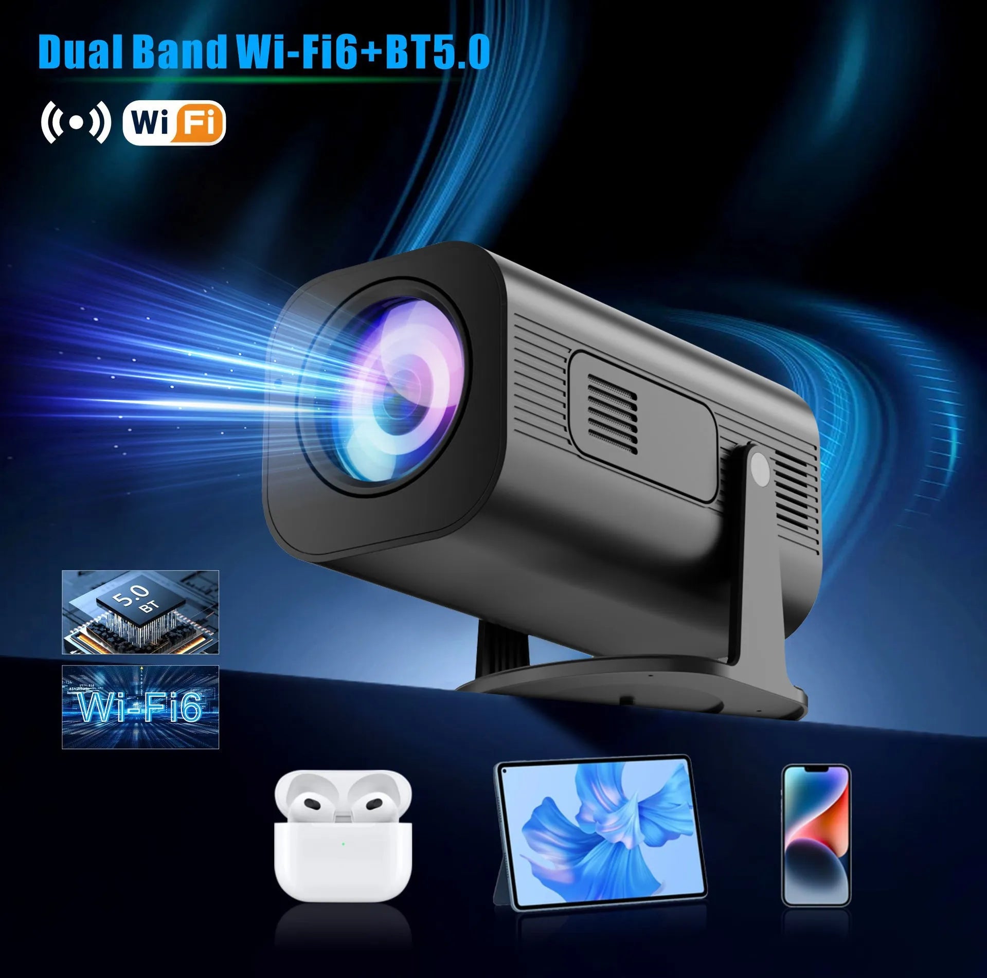 P330 black and white portable mini projector with remote control on a table