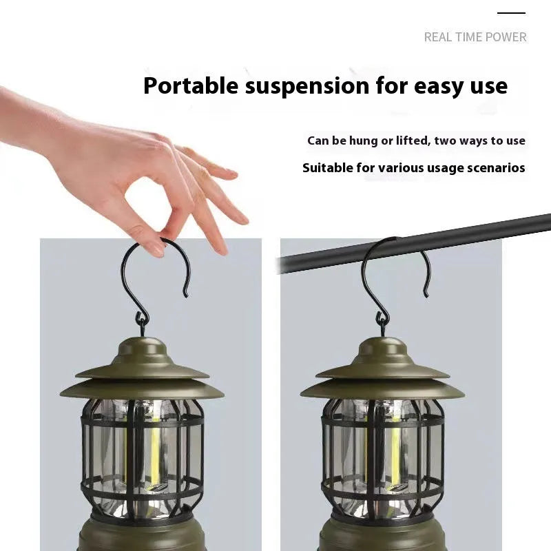Portable LED camping lantern in dark green, black, or red with super bright illumination for barn and booth use