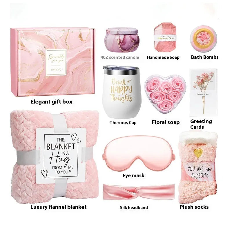 Aromatherapy candle soap bath gift set in modern simplicity plastic packaging measuring 27x23x13cm
