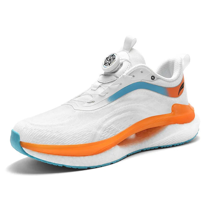 Men's high-top breathable running sneaker in mesh with buckle closure and composite sole.