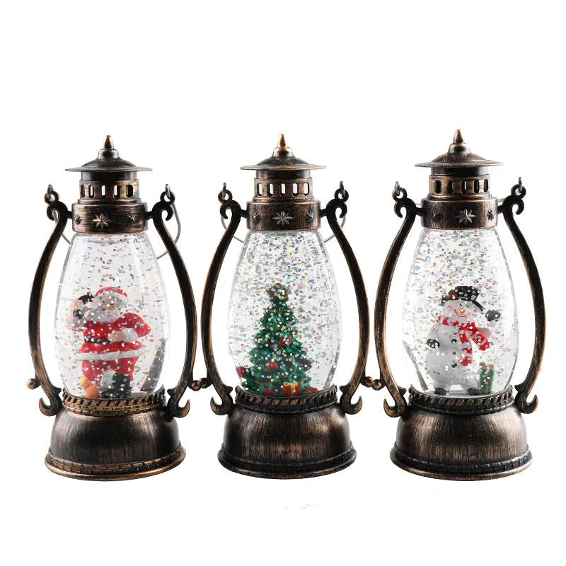 Plastic Christmas oil lamp decoration with light-emitting crystal ball in snowman design