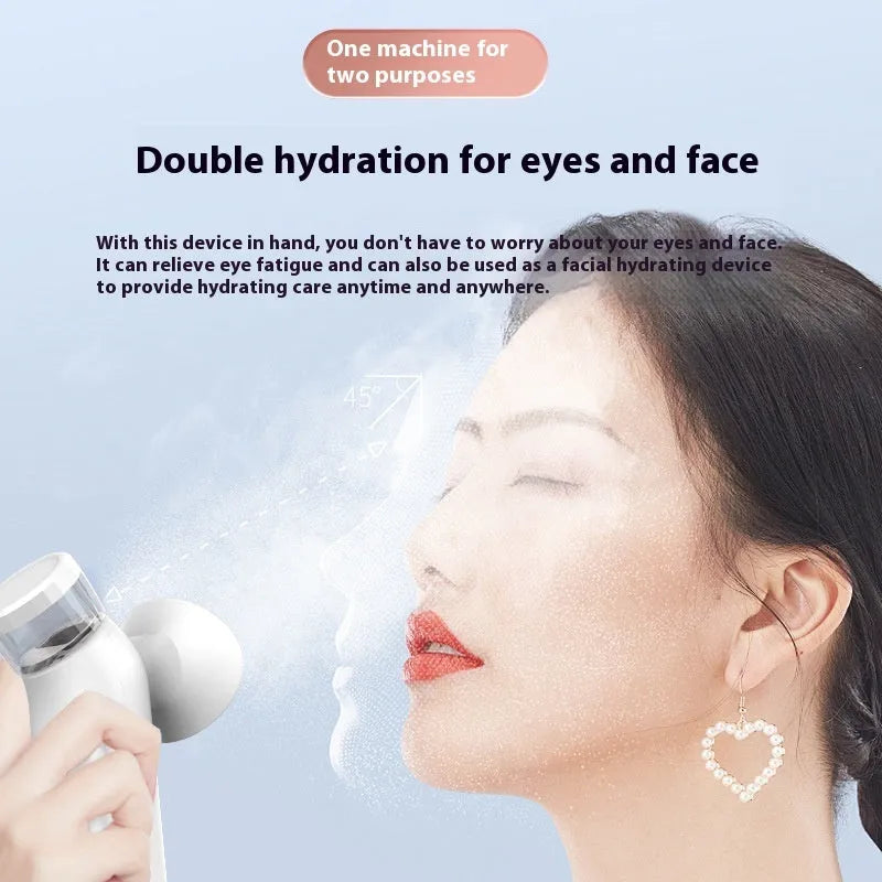 White portable rechargeable eye compress and atomiser device with included eye mask