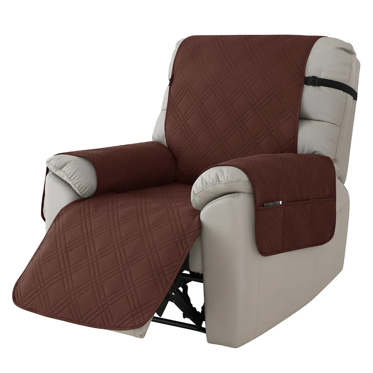 Quilted waterproof sofa cover for Chivas massage chair in burgundy colour.