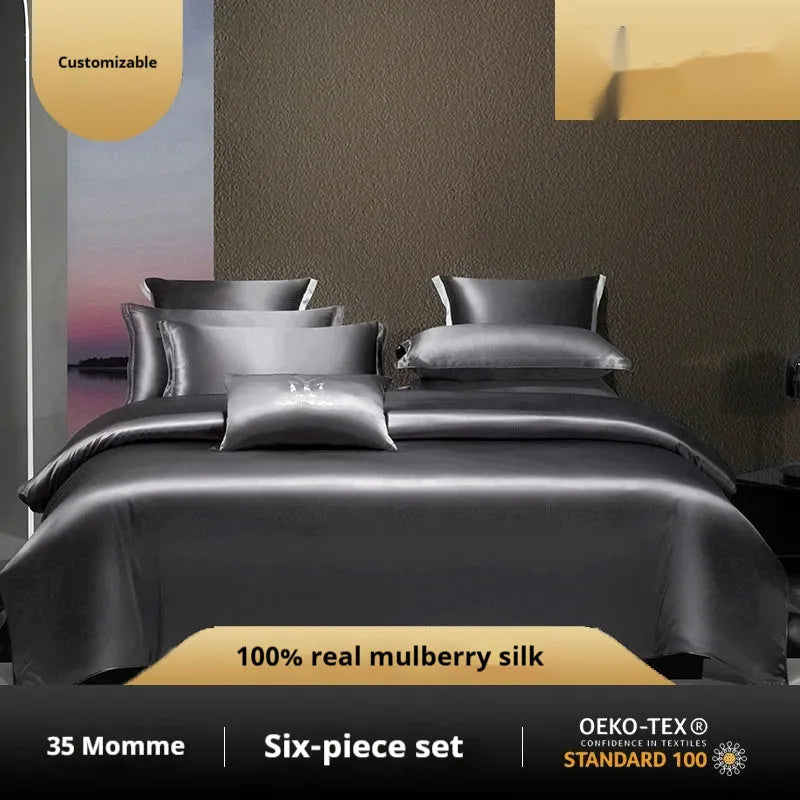Solid colour silk four-piece quilt cover set shown in champagne gold colour