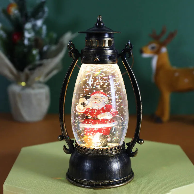 Plastic Christmas oil lamp decoration with light-emitting crystal ball in snowman design