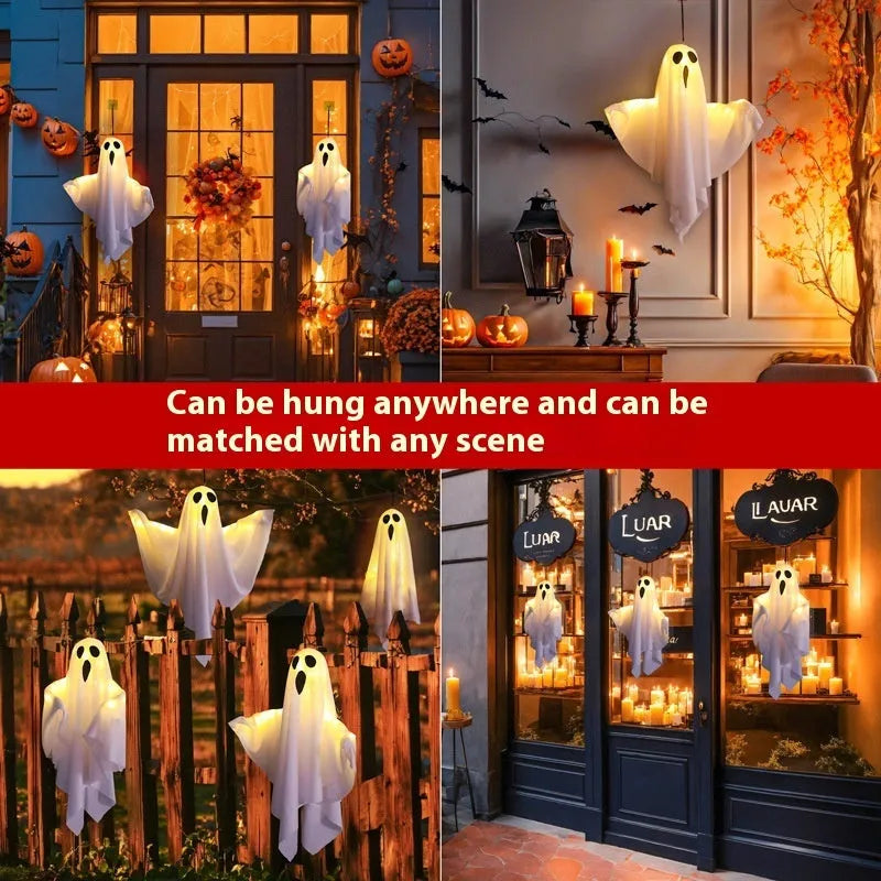 Orange and white cloth ghost light Halloween decoration with 4.5V button electronics