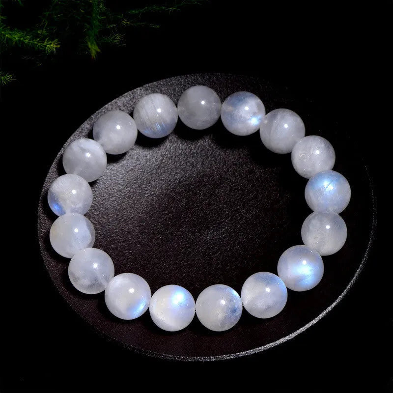 Natural moonstone blue moonlight round bead bracelet with geometric polished beads