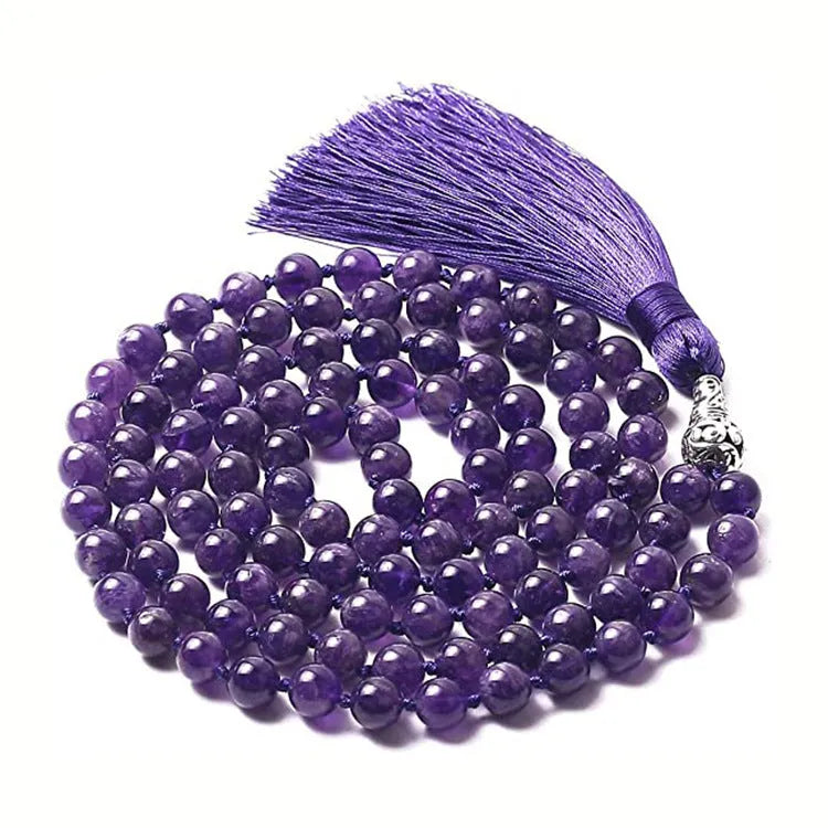Long colourful agate and stone bead necklace with a geometric tassel, measuring 95-100cm