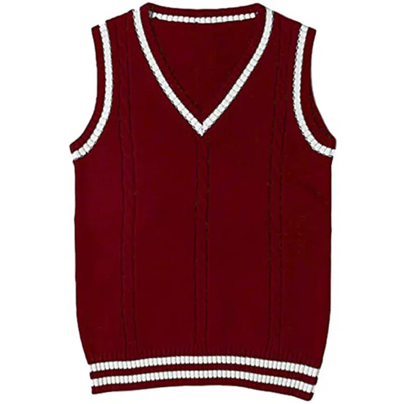 Women's slim-fit V-neck knitted waistcoat with striped stitching in acrylic fibre