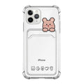 Transparent cartoon design phone case with card holder for Apple iPhone models