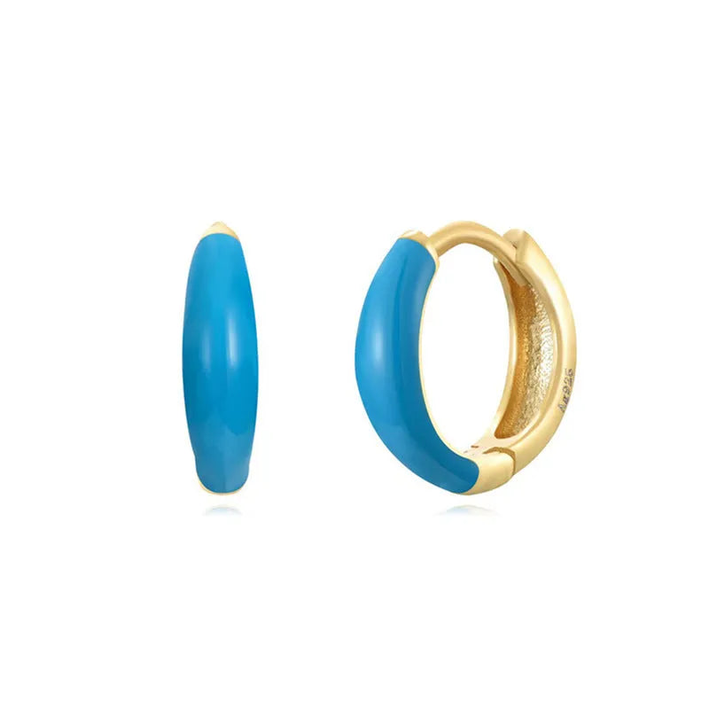 Epoxy oval curved earrings with geometric U-shaped design in seven colour options