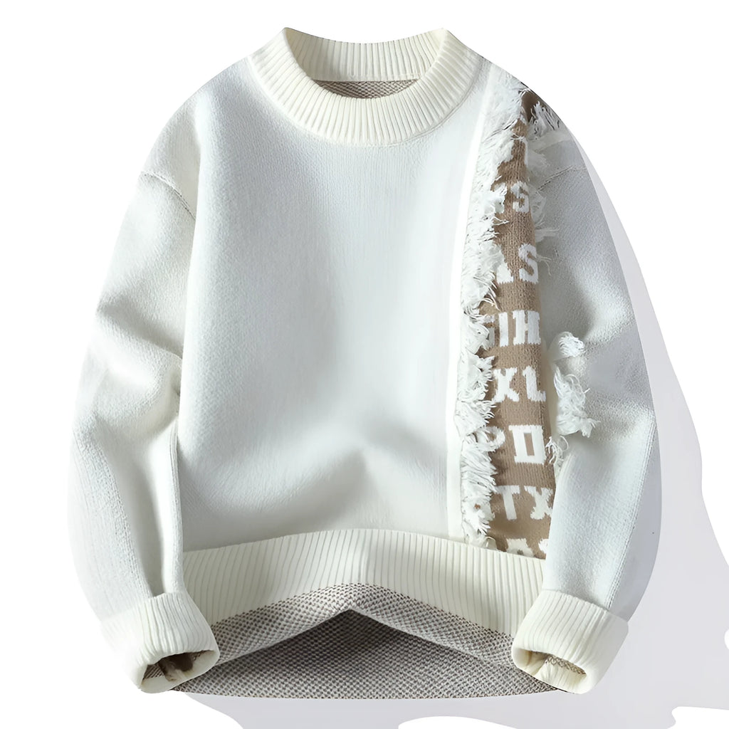 Men's loose fit knitted pullover with ribbed hemline in polyester and rabbit fur blend fabric
