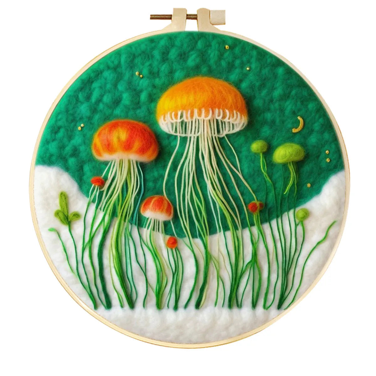 Round linen fabric embroidery kit with free hoop for making a 20x20 cm three-dimensional floral blanket painting.