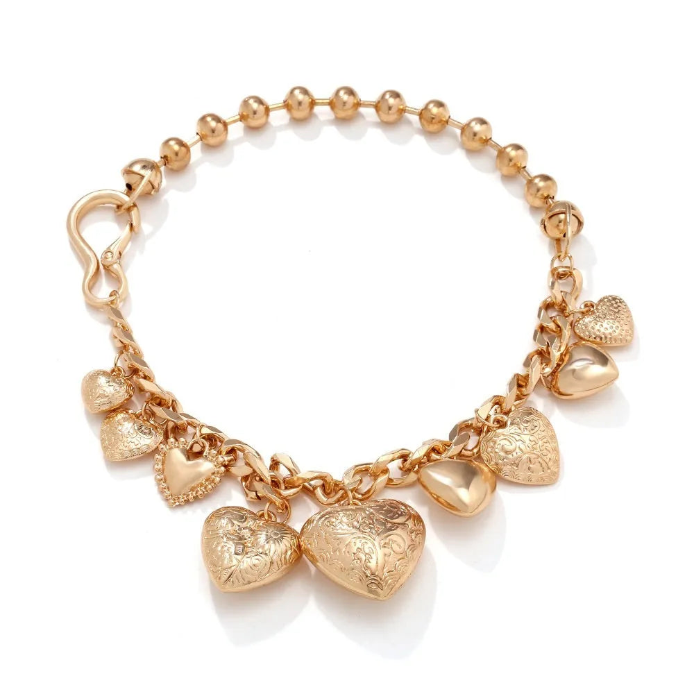 Women's carved heart pendant necklace with adjustable 41-50cm chain in gold colour