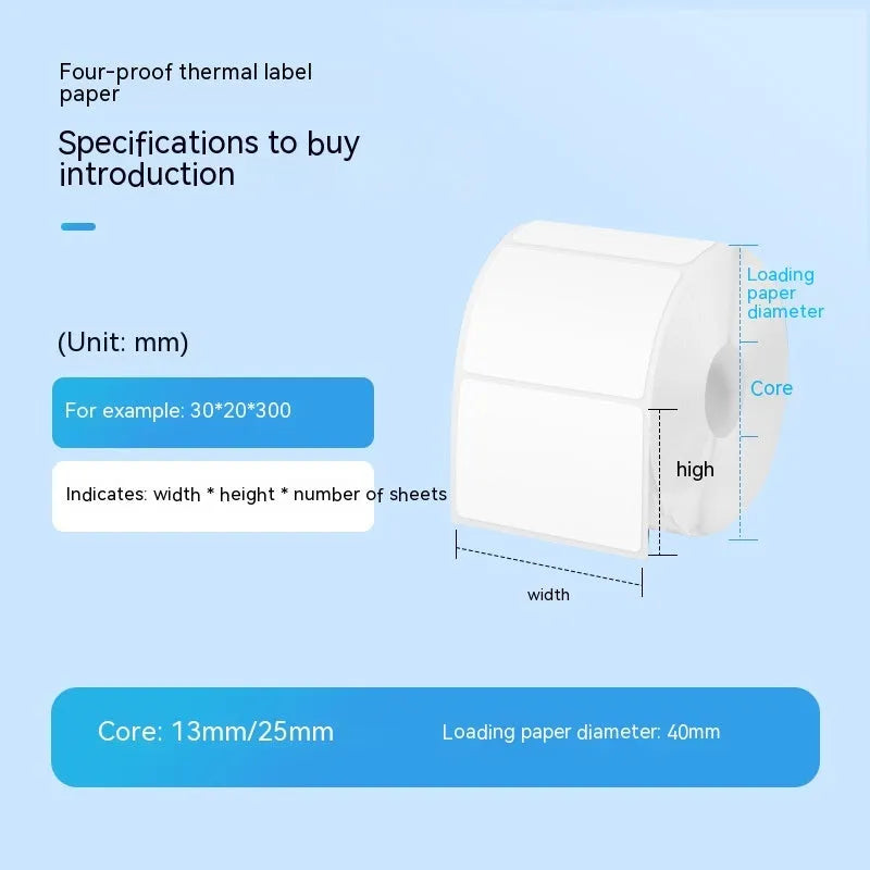 Roll of white 40x40mm thermal adhesive labels for retail pricing and product identification