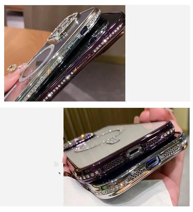 Magnetic wireless charging silicone phone case for iPhone in various metallic colours.