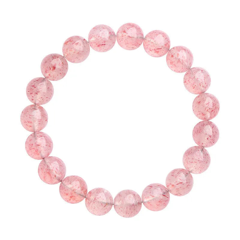 Natural white strawberry quartz crystal bracelet with 10-10.8mm polished beads on elastic cord