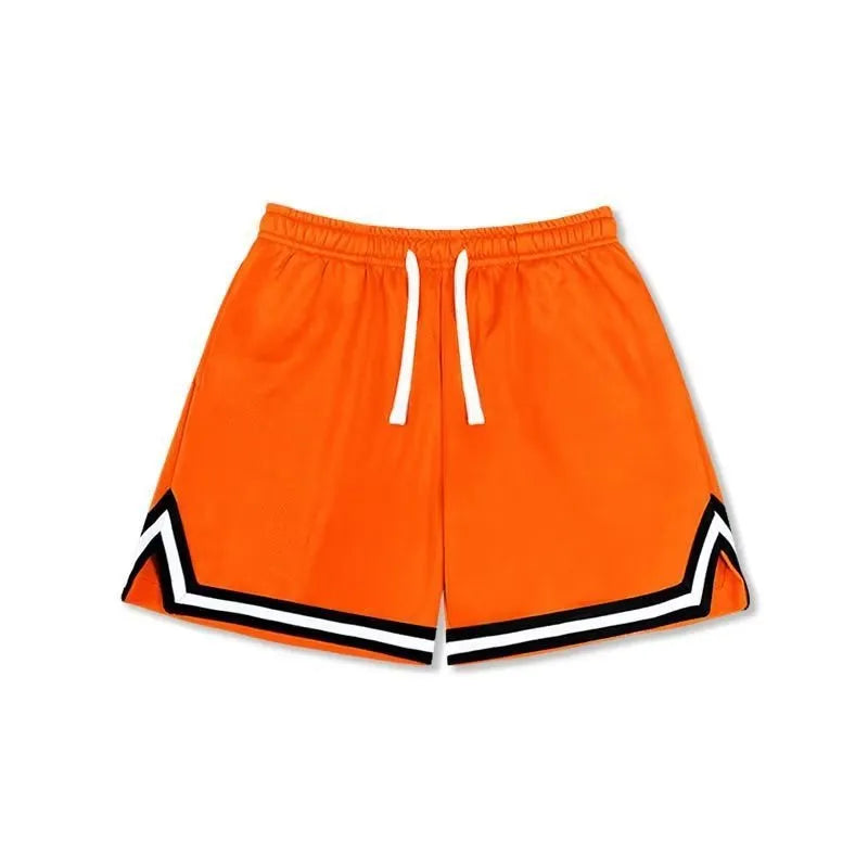 Men's loose-fit polyester sports shorts in various colours with elastic waistband