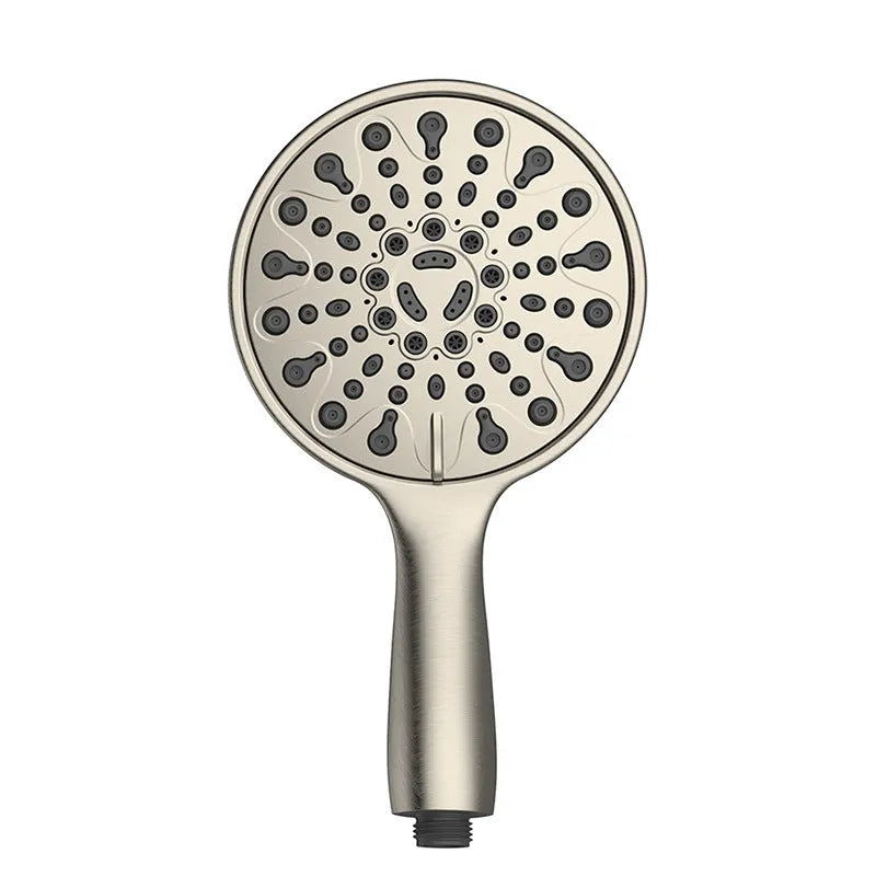 6-inch portable handheld shower with electroplated finish showing six spray function settings